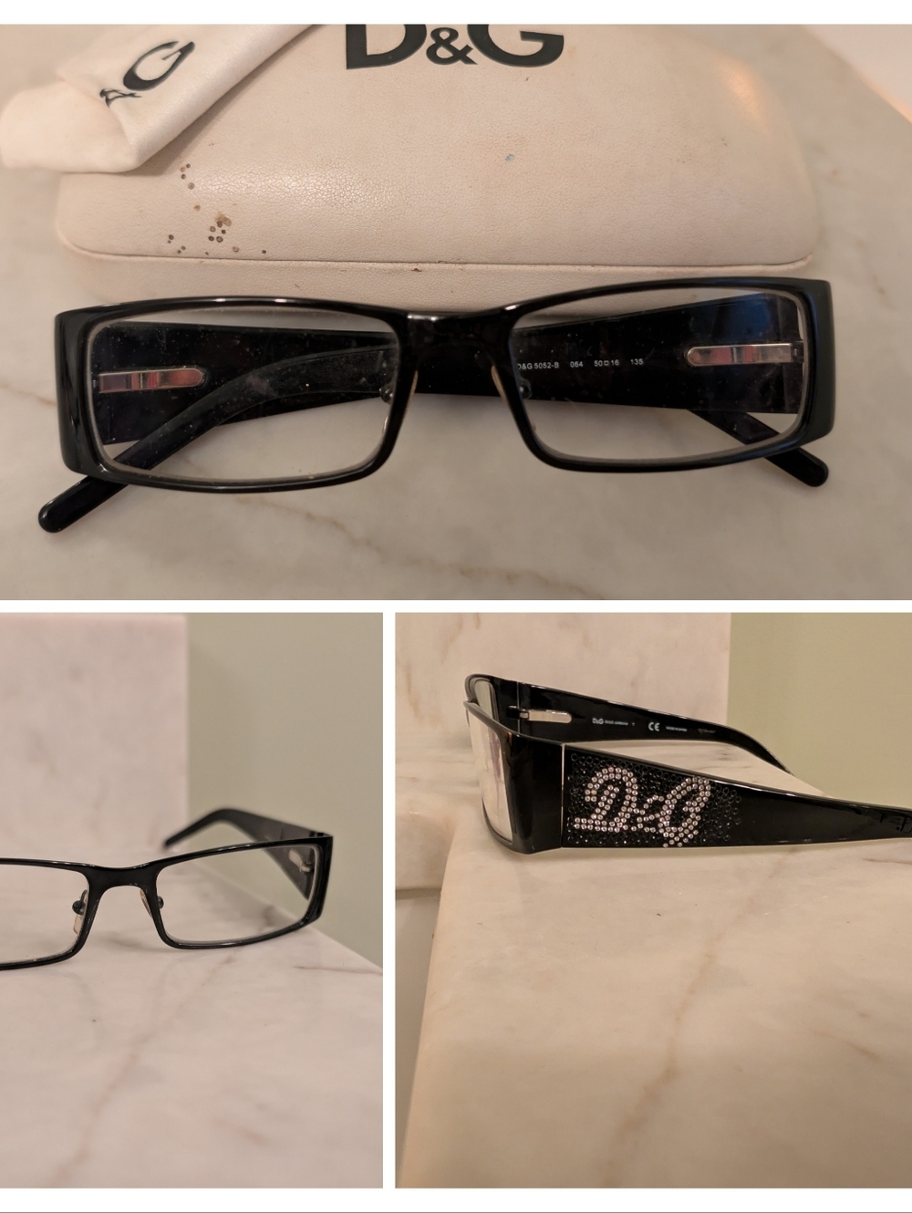 D&G Black Rectangular Women’s Glasses with Crystal Logo Temple